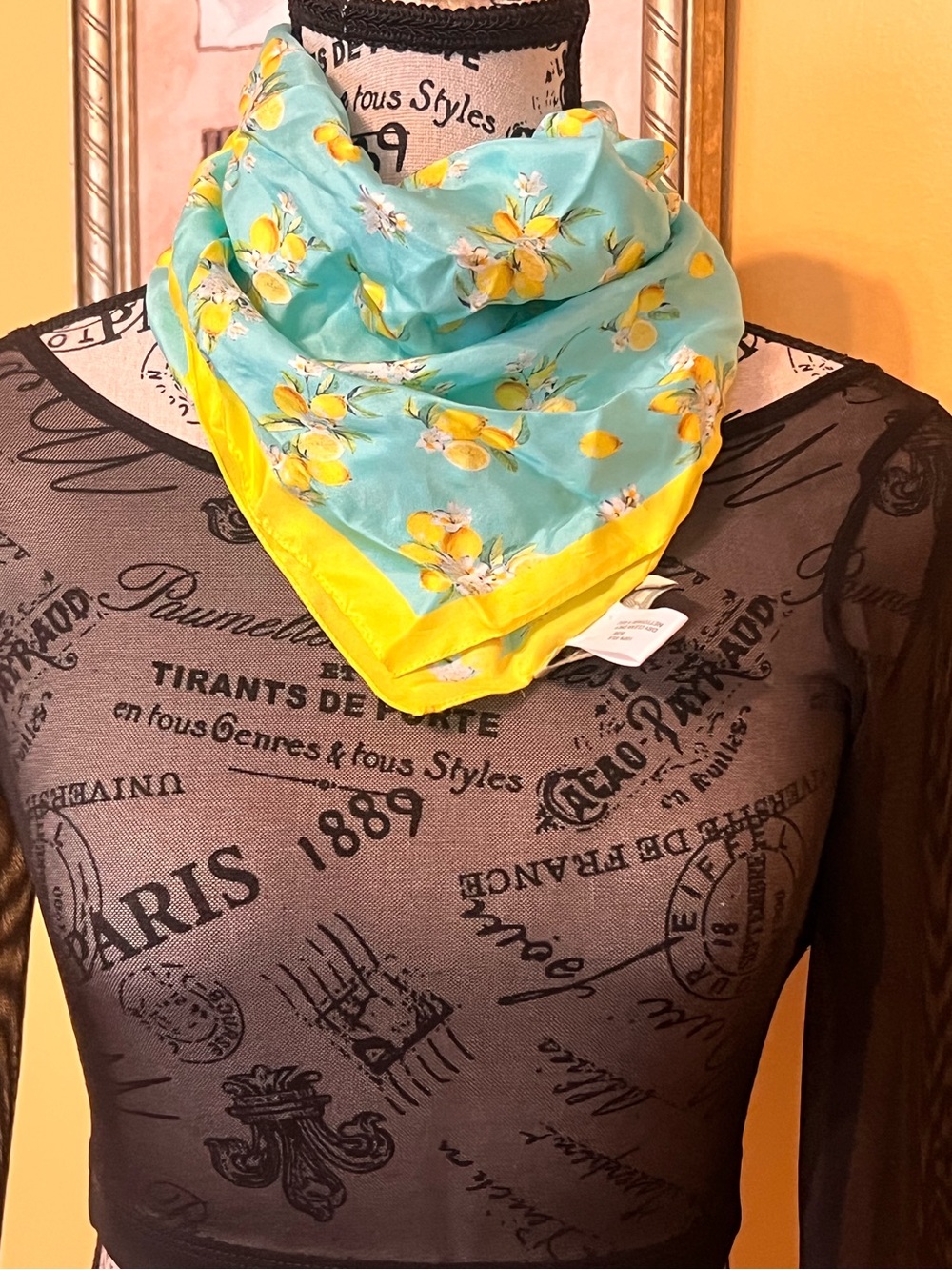 Barbieri Aqua and Yellow lemonSilk-Feel made Italy Neck Scarf 10X10 - Picture 2 of 10